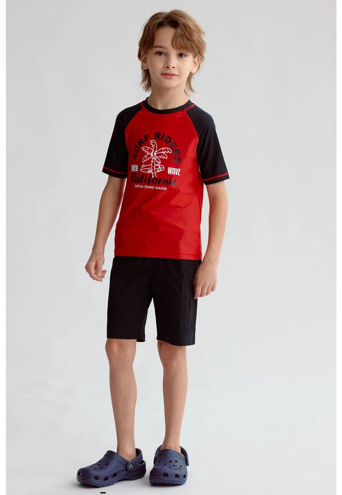 Traje de Baño Niño Filtro UV Polera Rojo-3