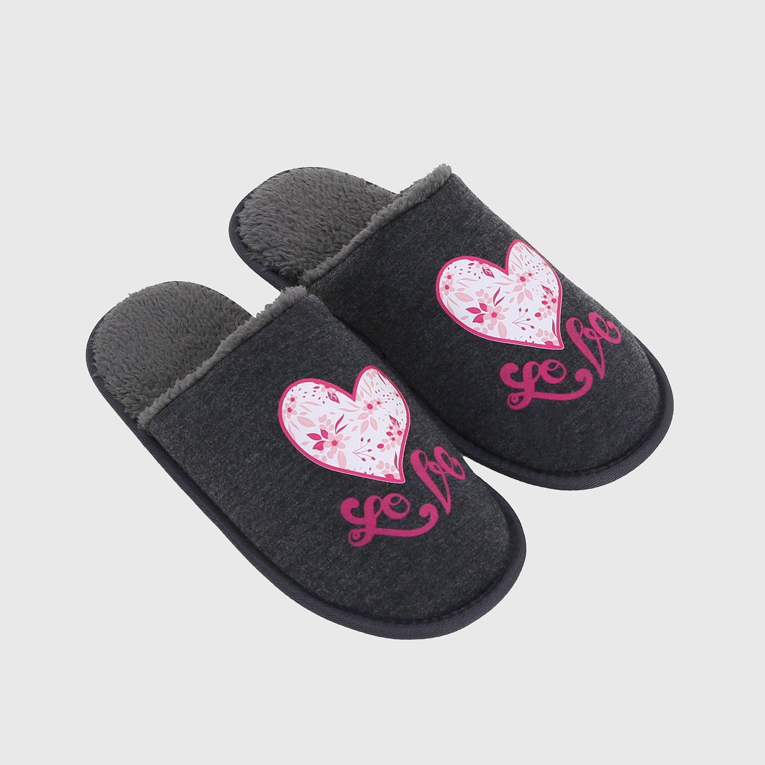 Pantufla Mujer Peludo Print Gris Melange Fashion's Park-1