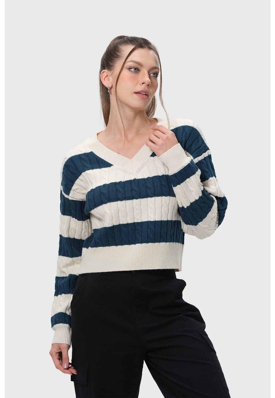 Sweater Mujer Rayas Verde Esmeralda-1