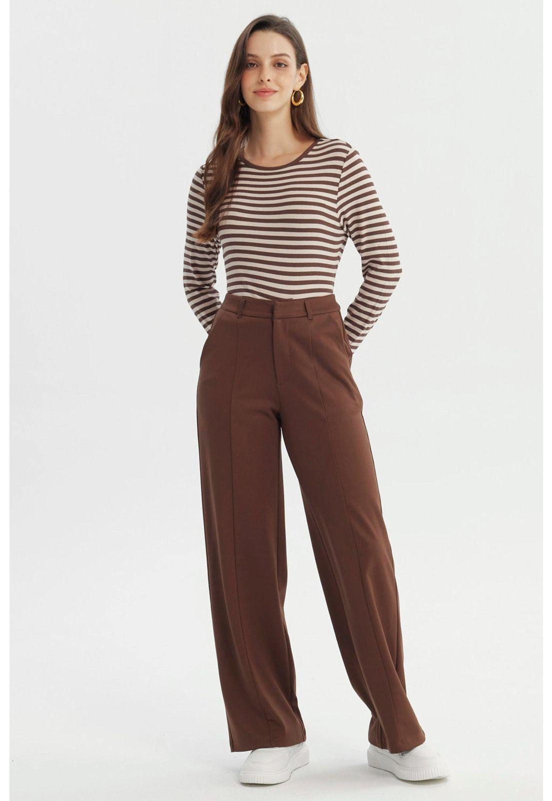 Pantalón Mujer Wide Leg Café - lV-3