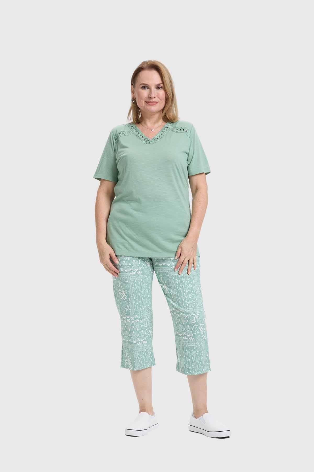 Polera Mujer Detalle Macramé Verde-3