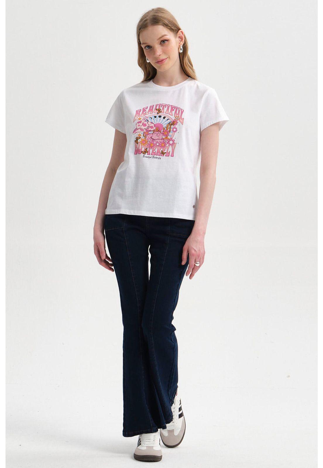 Polera Mujer Básica Print Blanco / Rosado-3