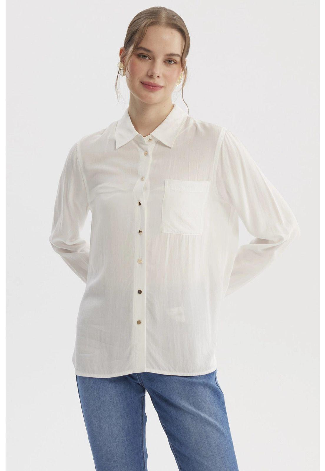 Blusa Mujer Abotonada Lisa Crudo-0