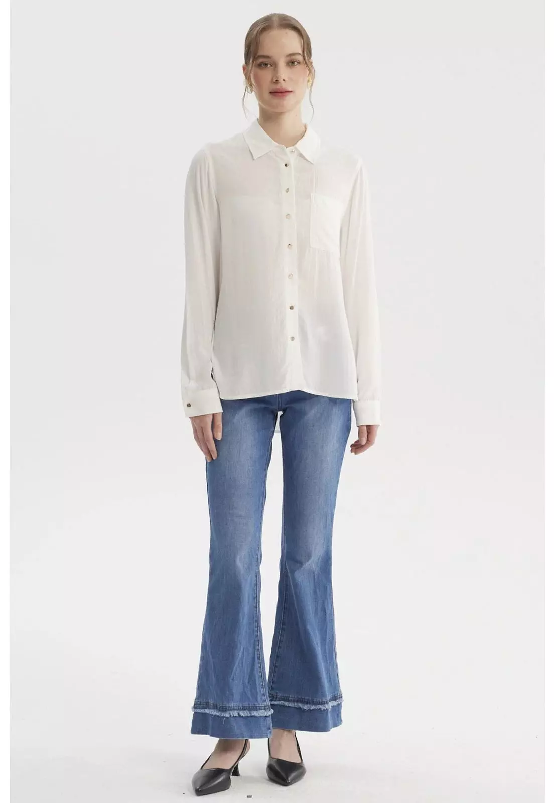 Blusa Mujer Abotonada Lisa Crudo-3