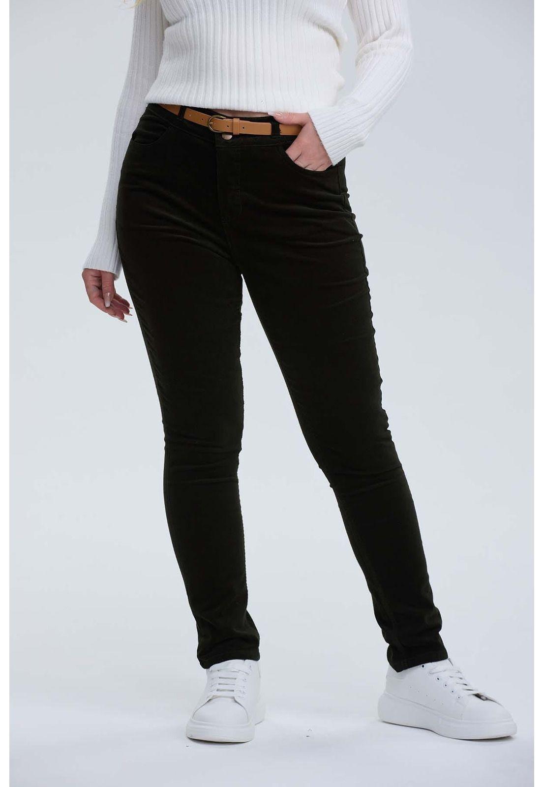 Pantalón Mujer Cotelé Con Cinturón Verde-0