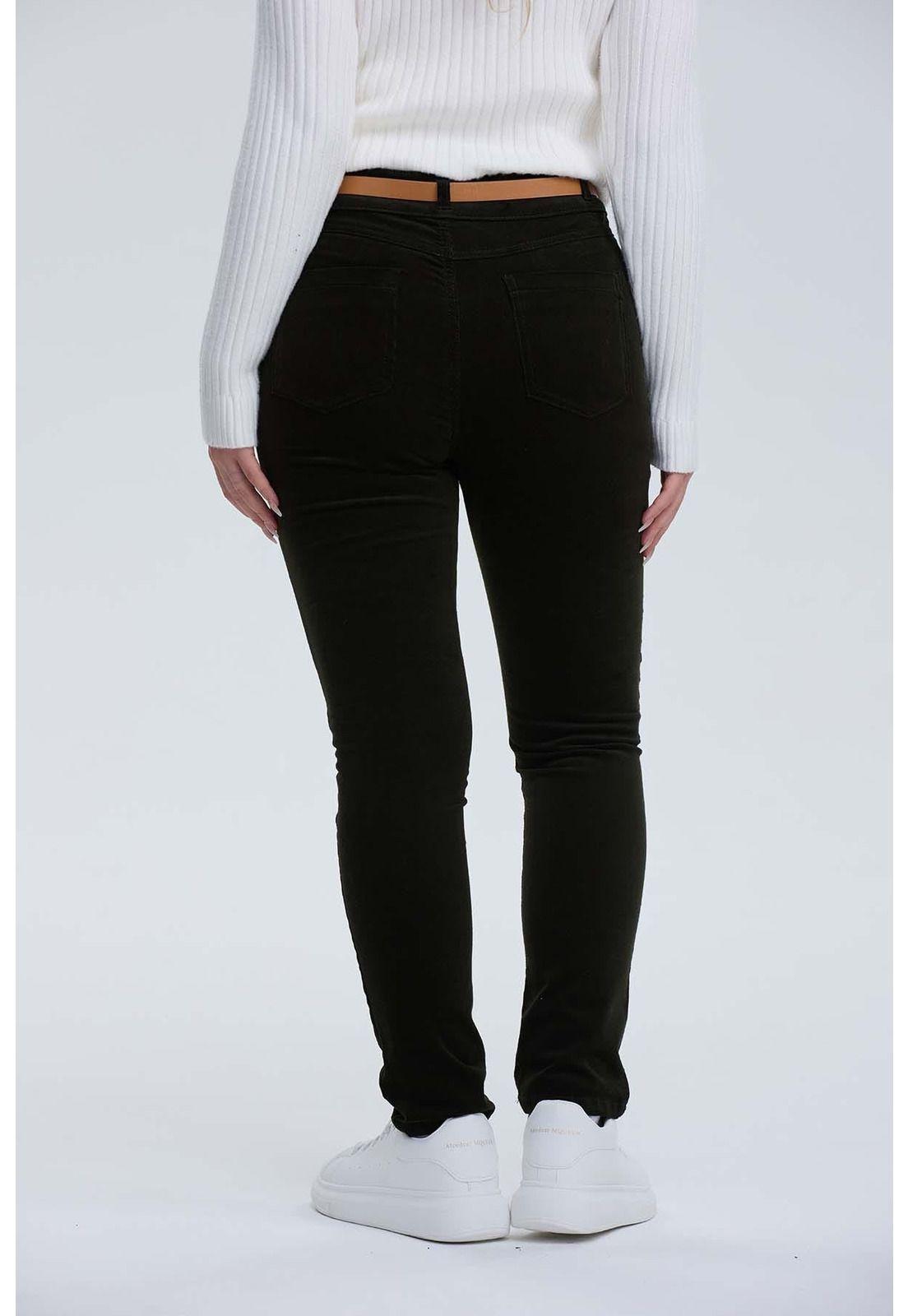 Pantalón Mujer Cotelé Con Cinturón Verde-2