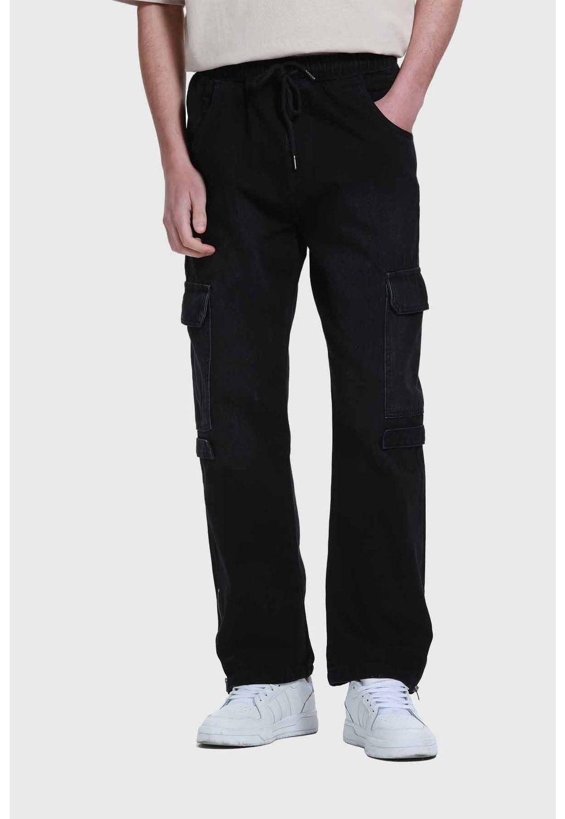 Jeans Hombre Cargo Recto Negro-0