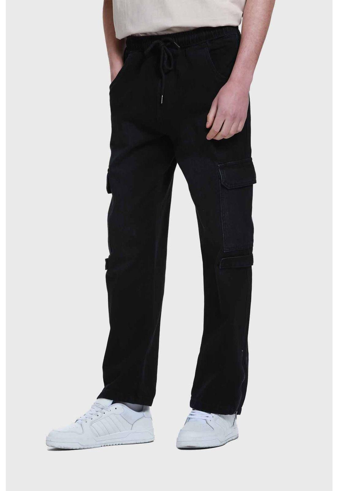 Jeans Hombre Cargo Recto Negro-1