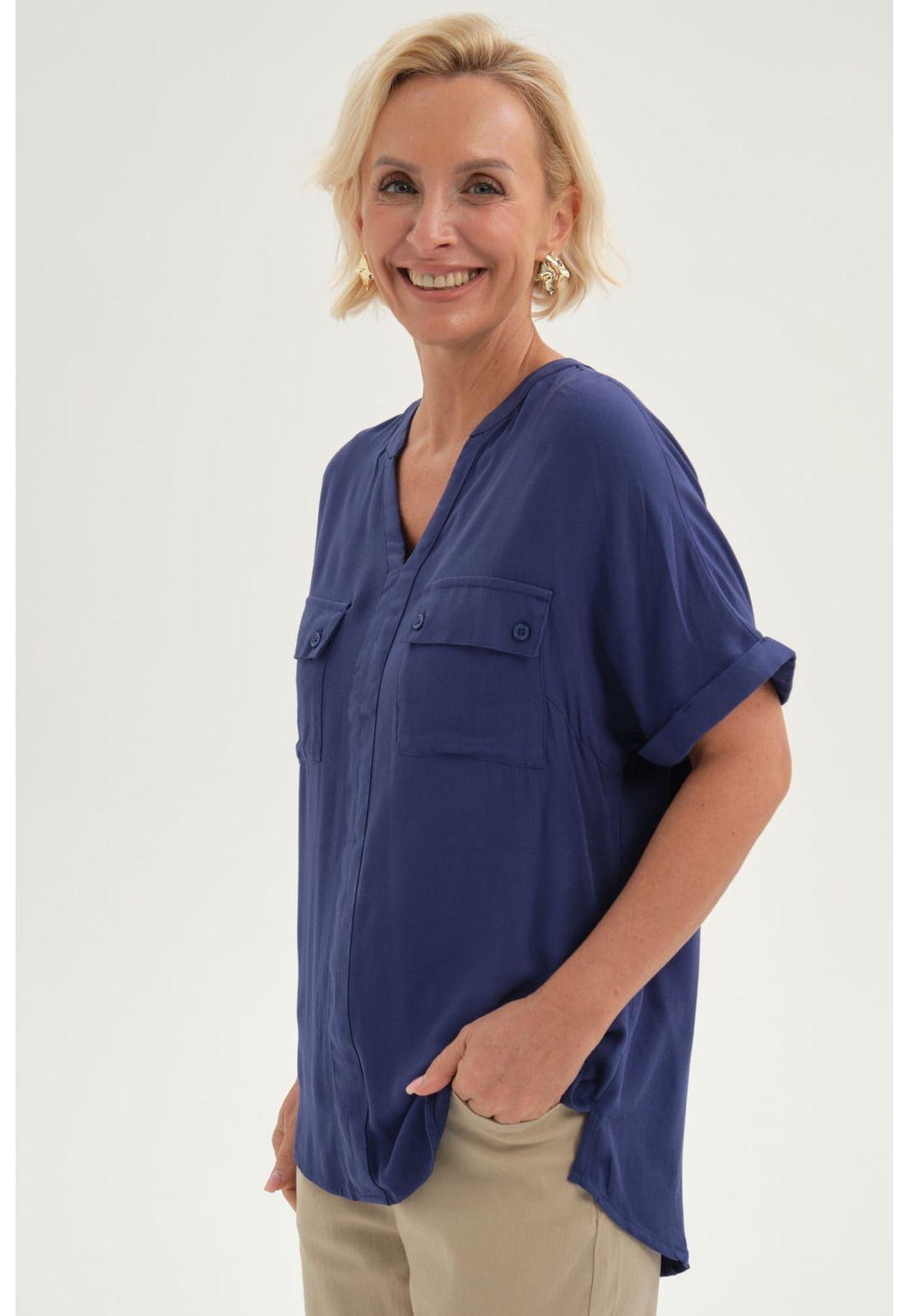 Blusa Mujer Lisa 2 Tapetas Azul-1