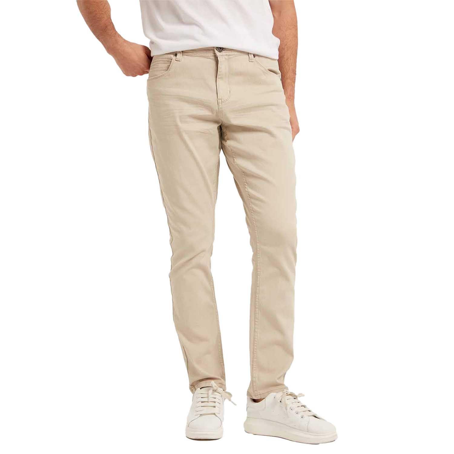 Jeans Hombre Slim Color Beige Claro-0