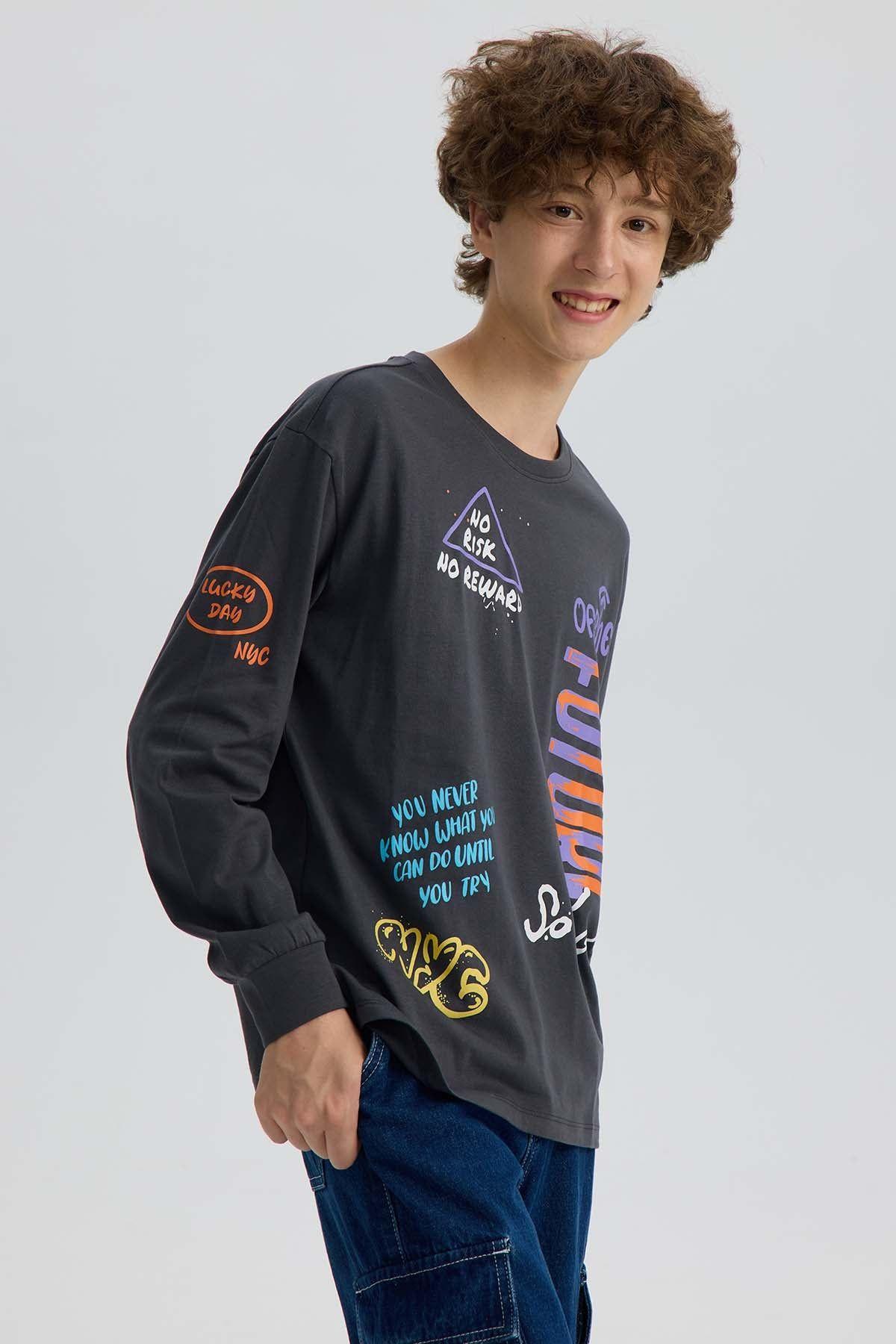 Polera Niño Print Con Puño Marengo-1
