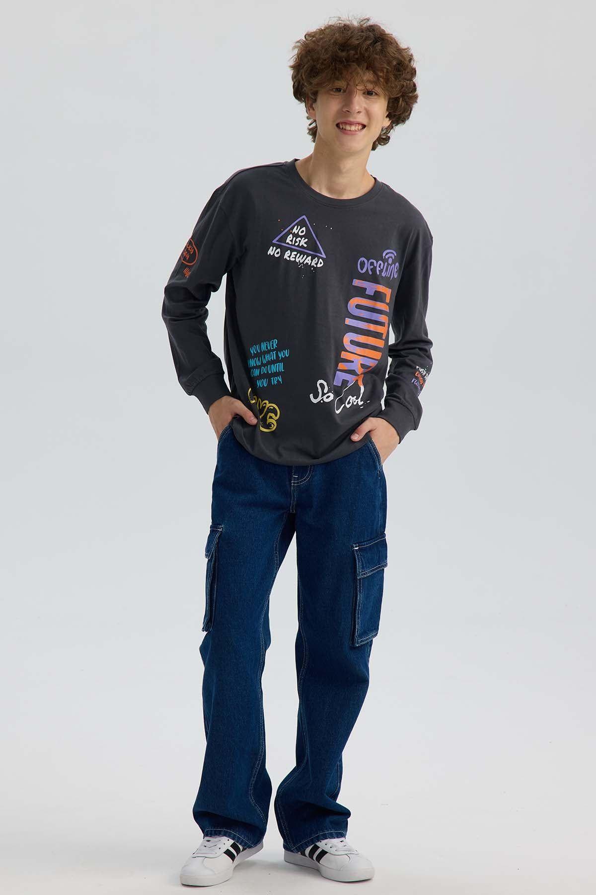 Polera Niño Print Con Puño Marengo-3