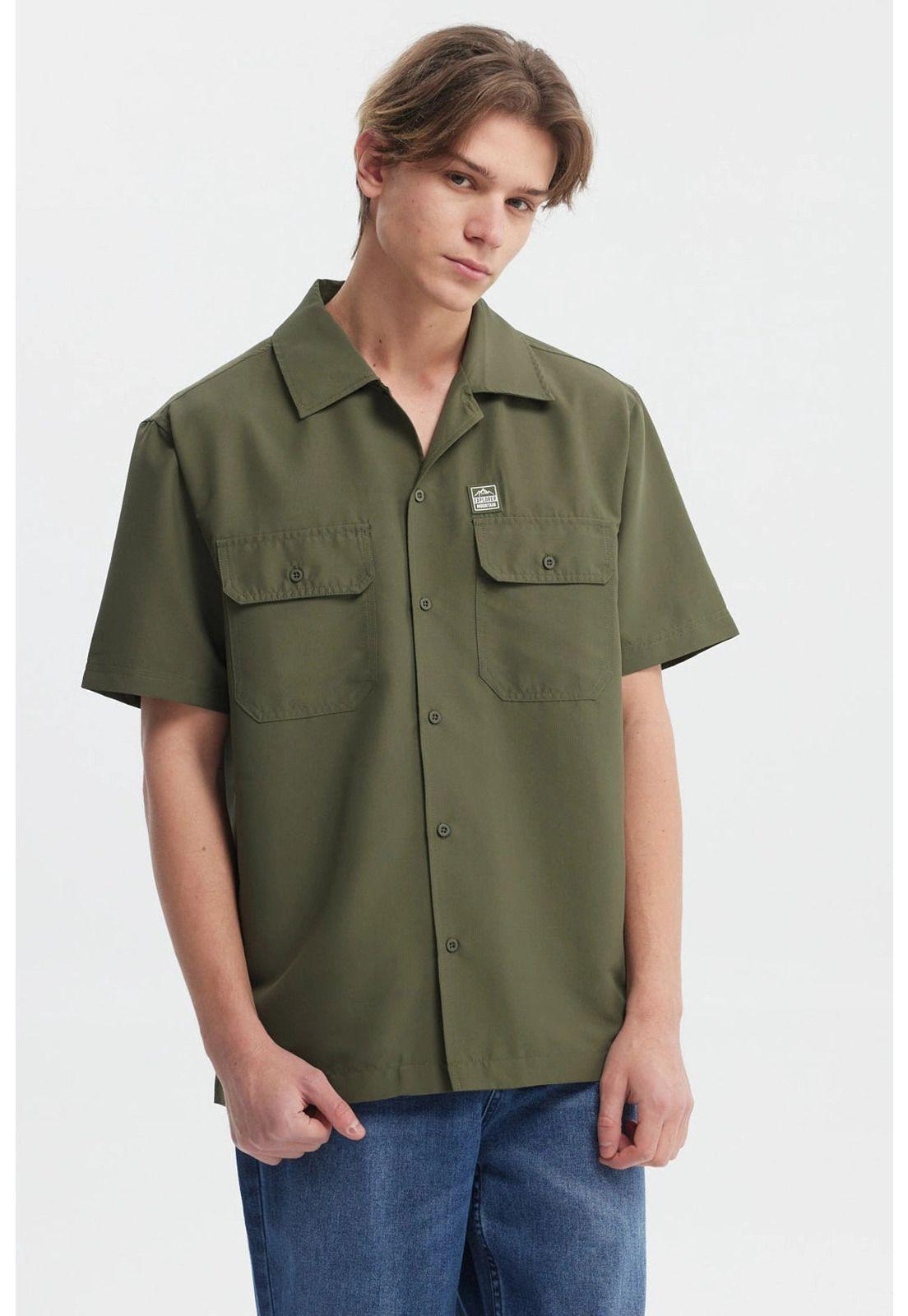 Camisa Hombre Doble Bolsillo Verde Militar-0