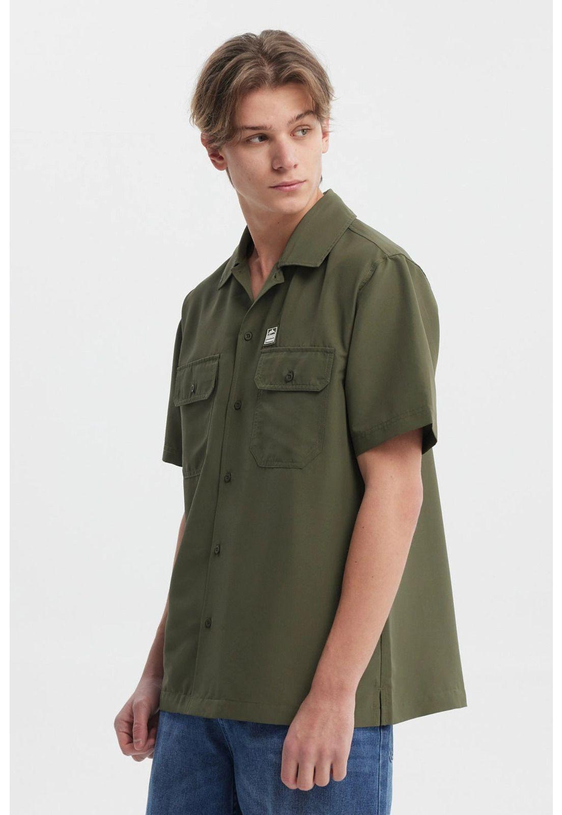 Camisa Hombre Doble Bolsillo Verde Militar-1