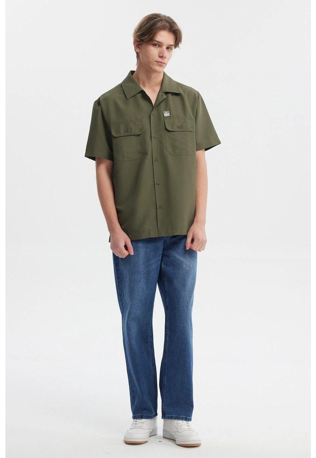 Camisa Hombre Doble Bolsillo Verde Militar-3