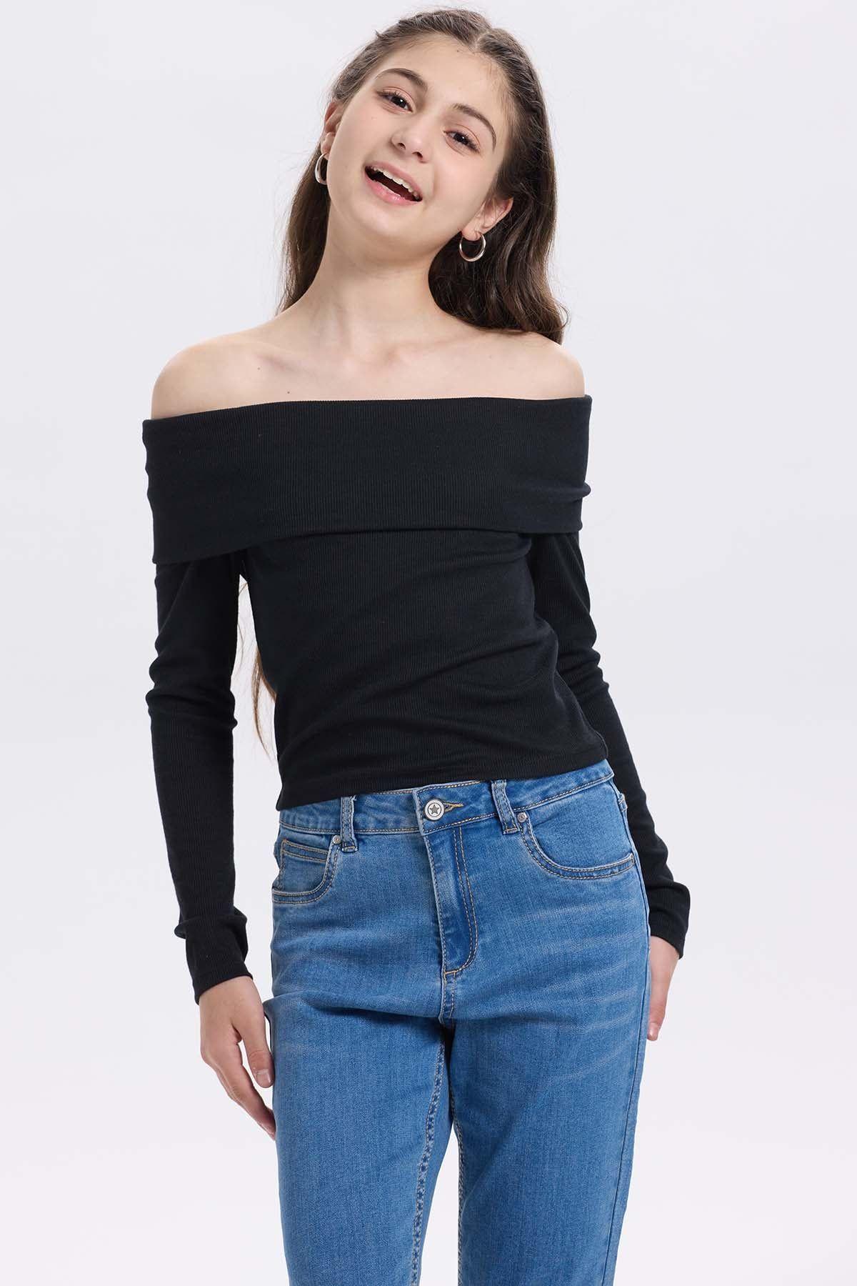 Polera Niña Escote Bardot Negro-0