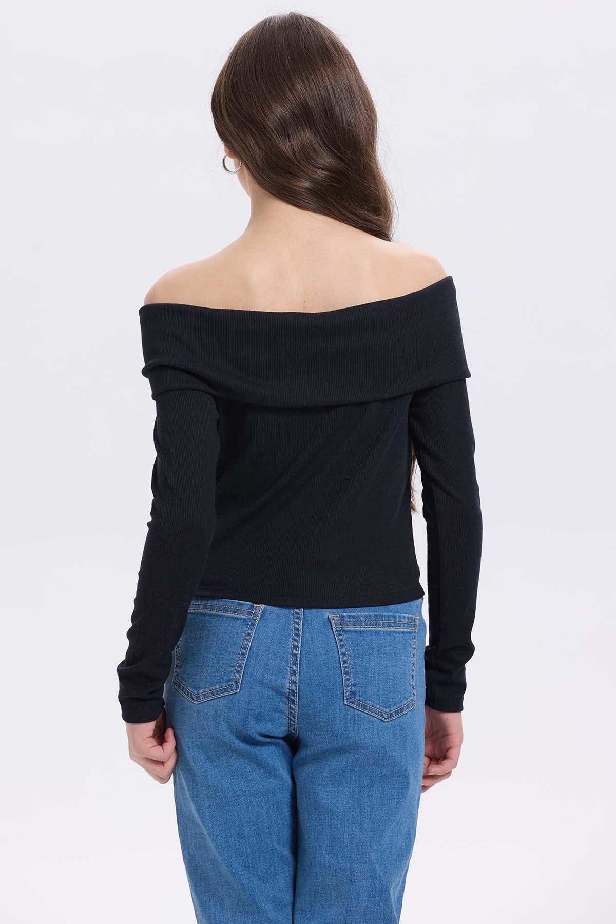 Polera Niña Escote Bardot Negro-2