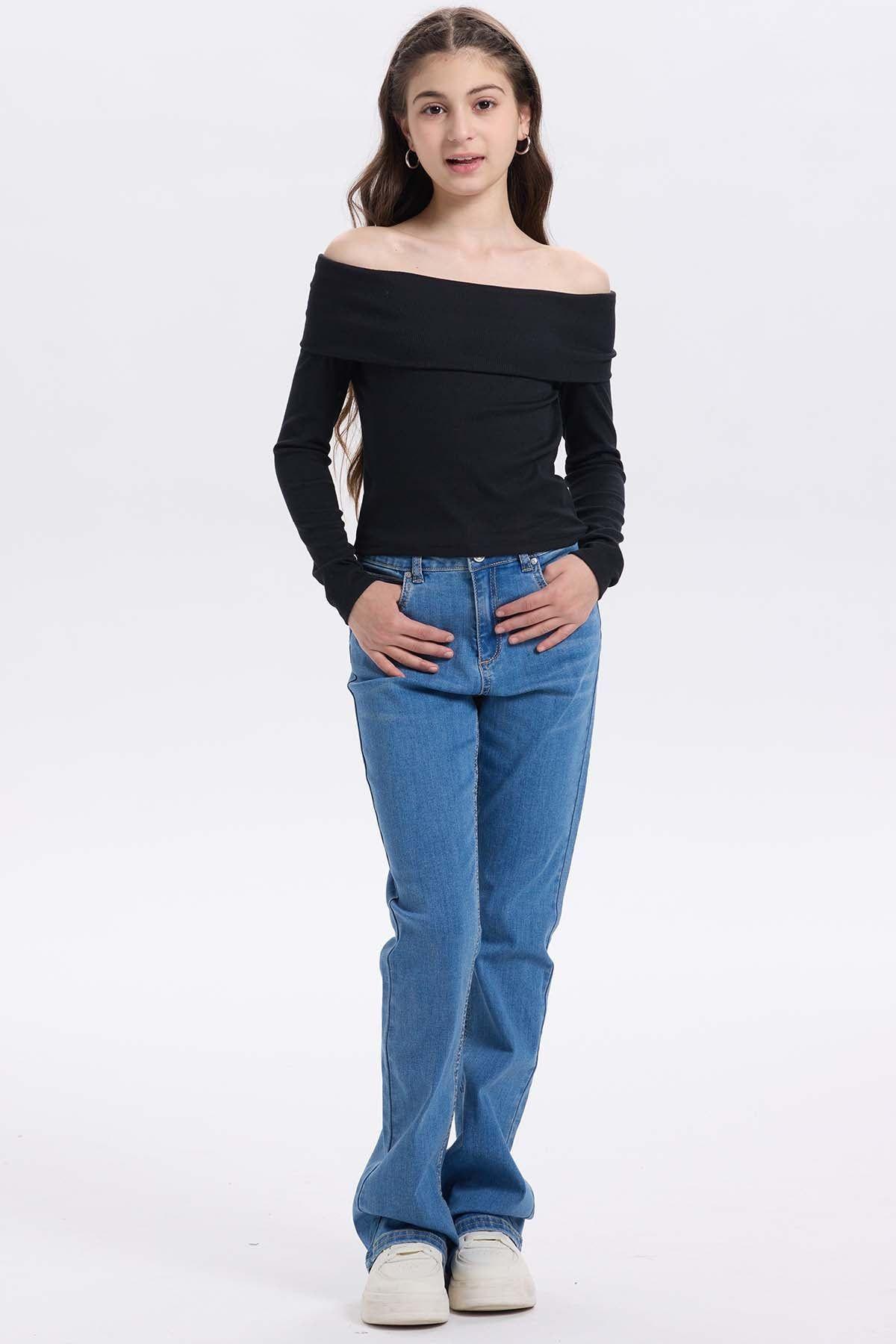 Polera Niña Escote Bardot Negro-3