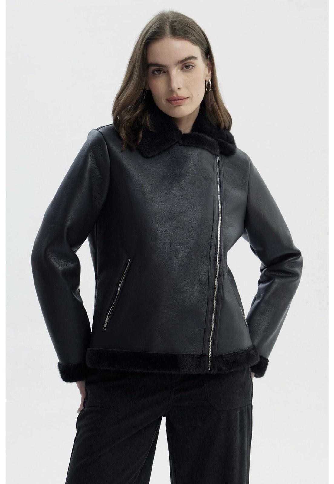 Chaqueta Mujer Cuello Camisero Negro - V-0