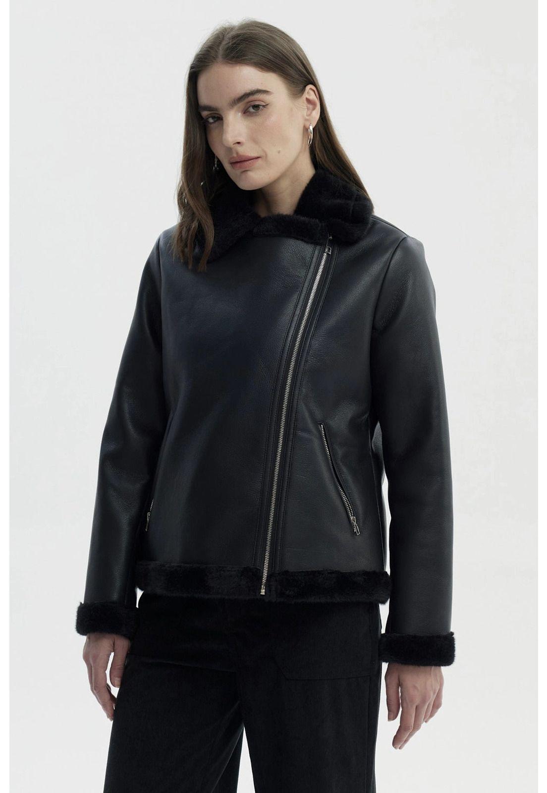 Chaqueta Mujer Cuello Camisero Negro - V-1