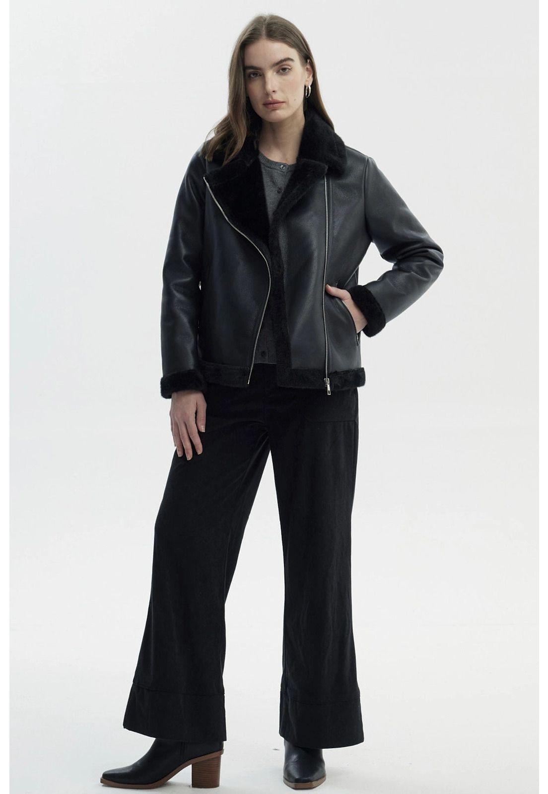 Chaqueta Mujer Cuello Camisero Negro - V-3