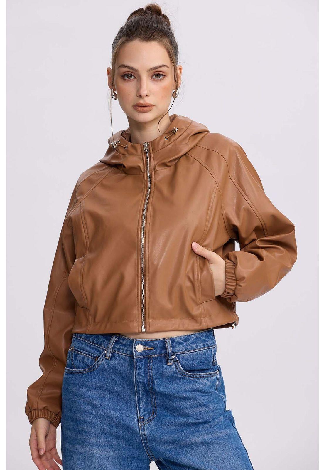 Chaqueta Mujer Efecto Cuero Camel - ll-1