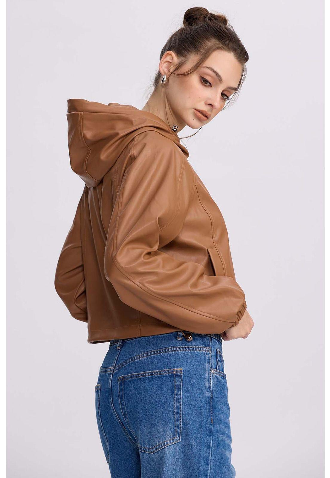 Chaqueta Mujer Efecto Cuero Camel - ll-2