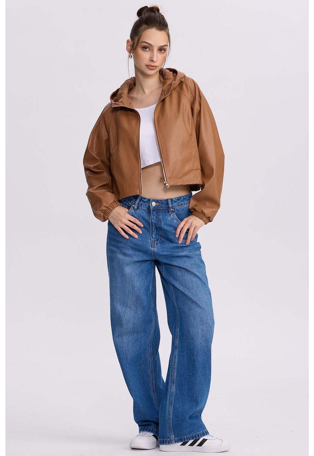 Chaqueta Mujer Efecto Cuero Camel - ll-3