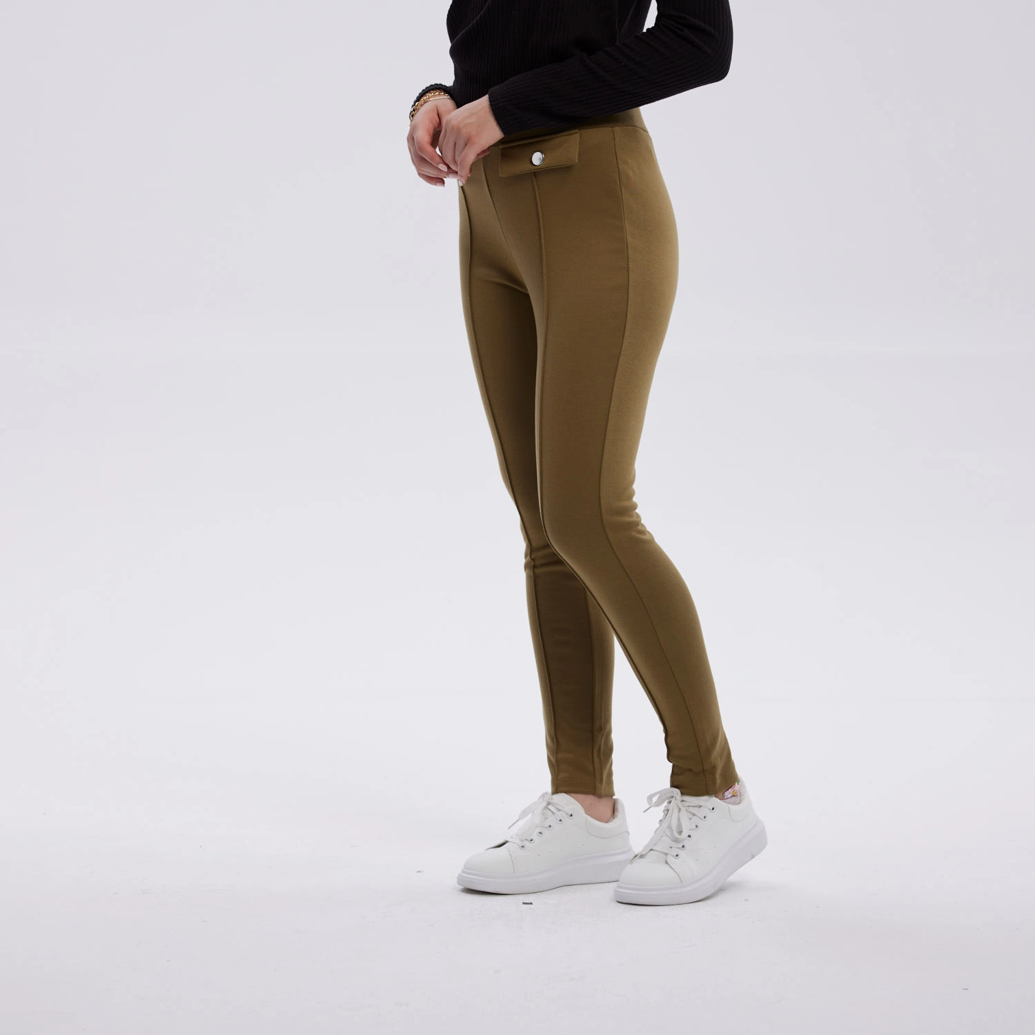 Calza Mujer Pretina Elasticada Verde Militar-2