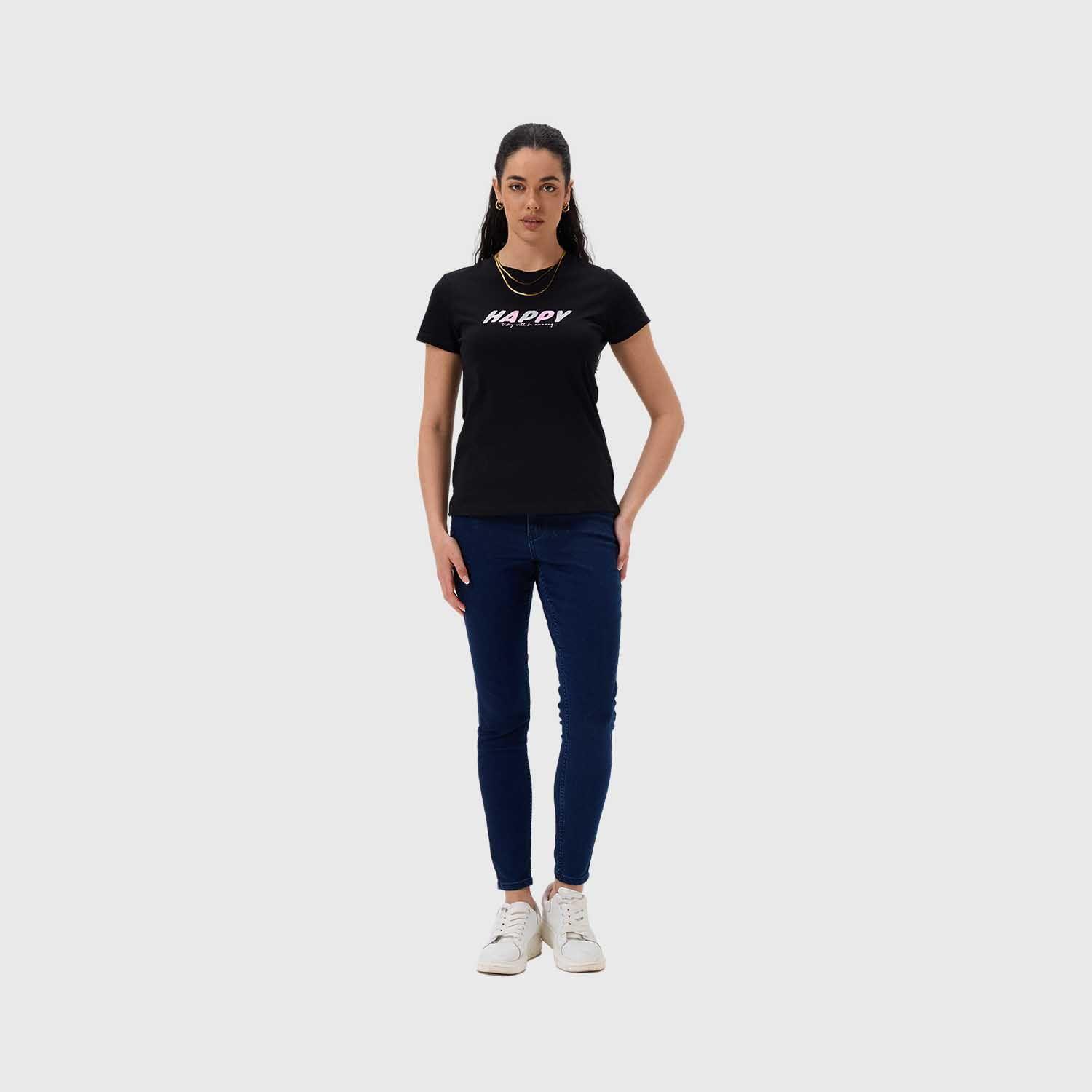 Polera Mujer Print Posicional Negro / Fucsia I Fsp-3