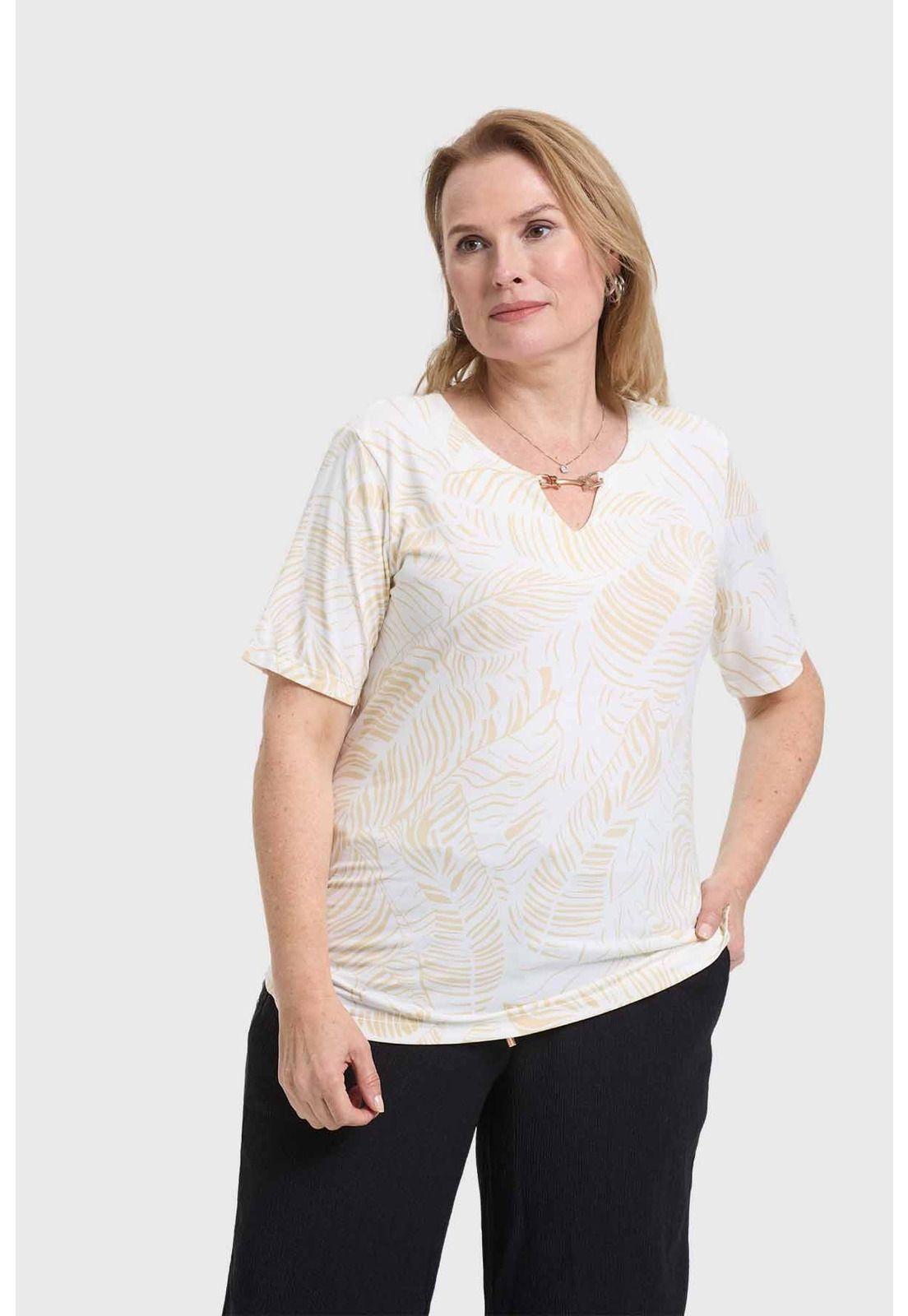 Polera Mujer Aplicación Print Beige-1