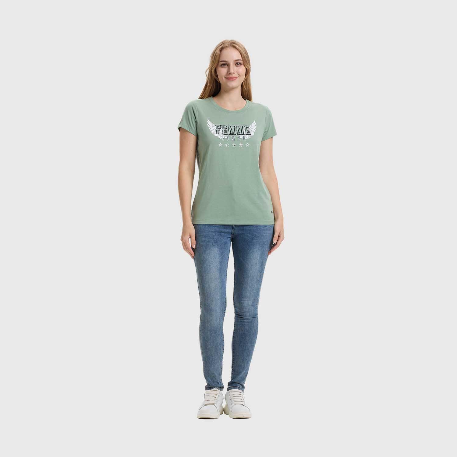 Polera Mujer Básica Print Verde Olivo Claro Fashions Park-3