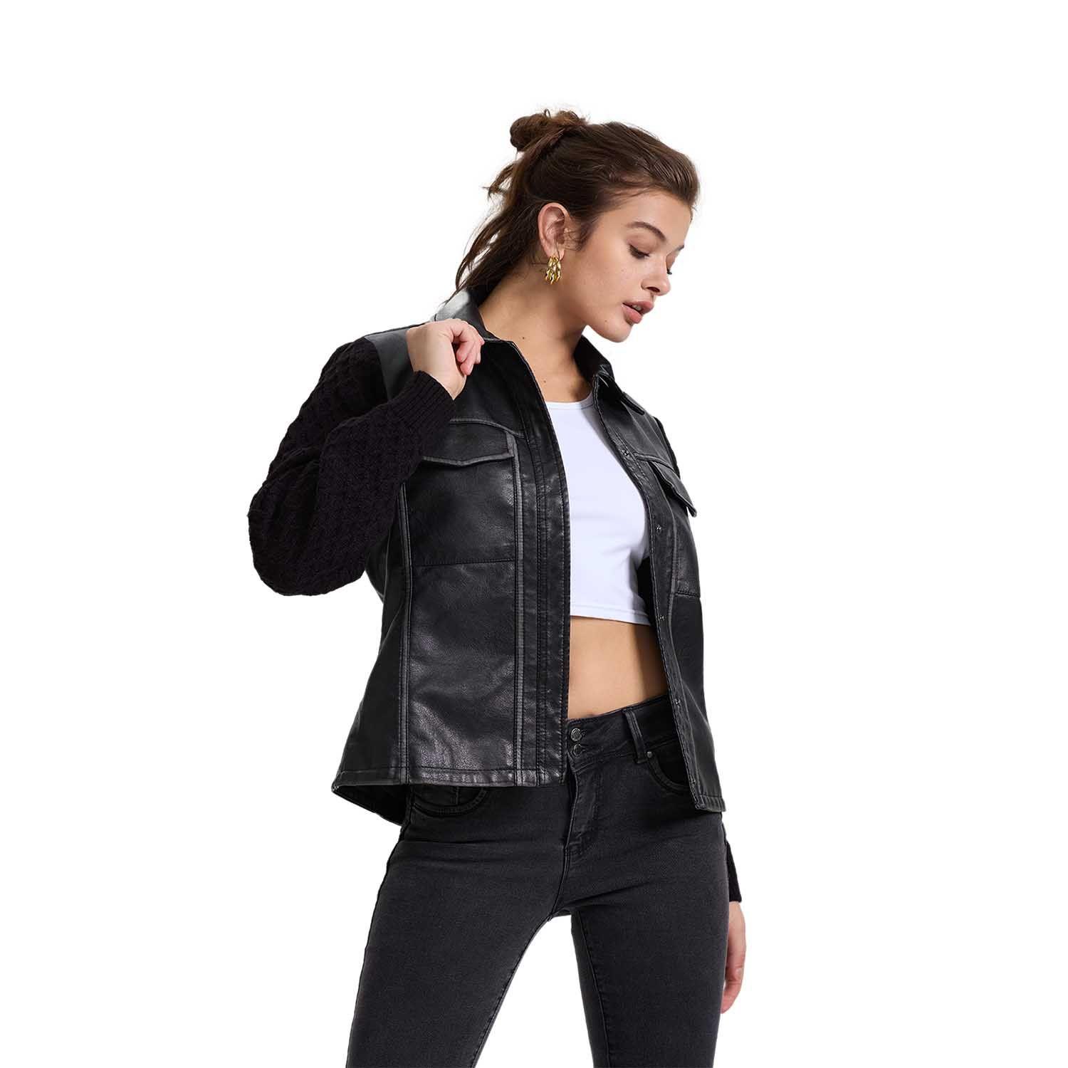 Chaqueta Mujer Efecto Cuero Negro Ii Fashion's Park-0