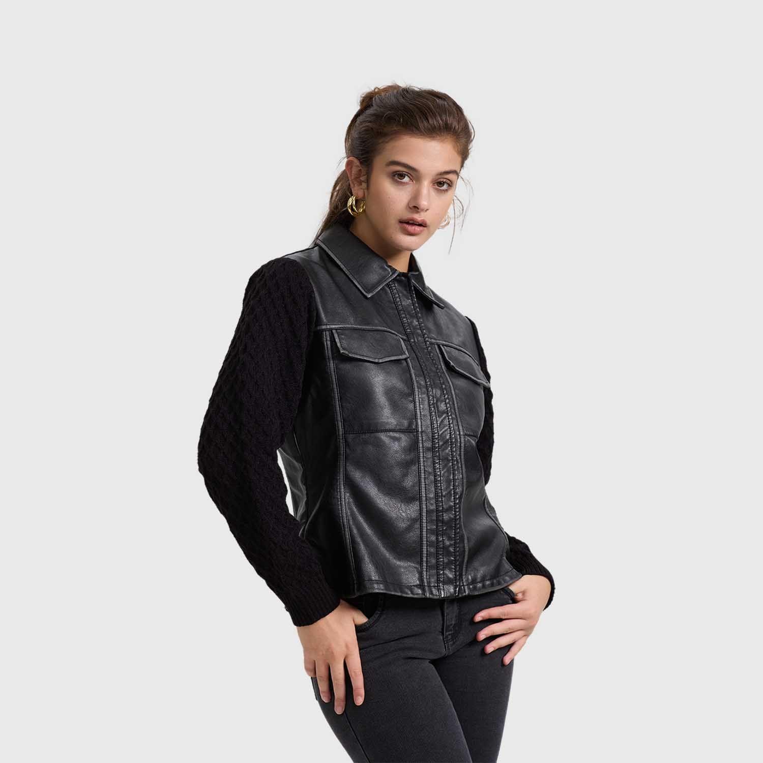 Chaqueta Mujer Efecto Cuero Negro Ii Fashion's Park-1