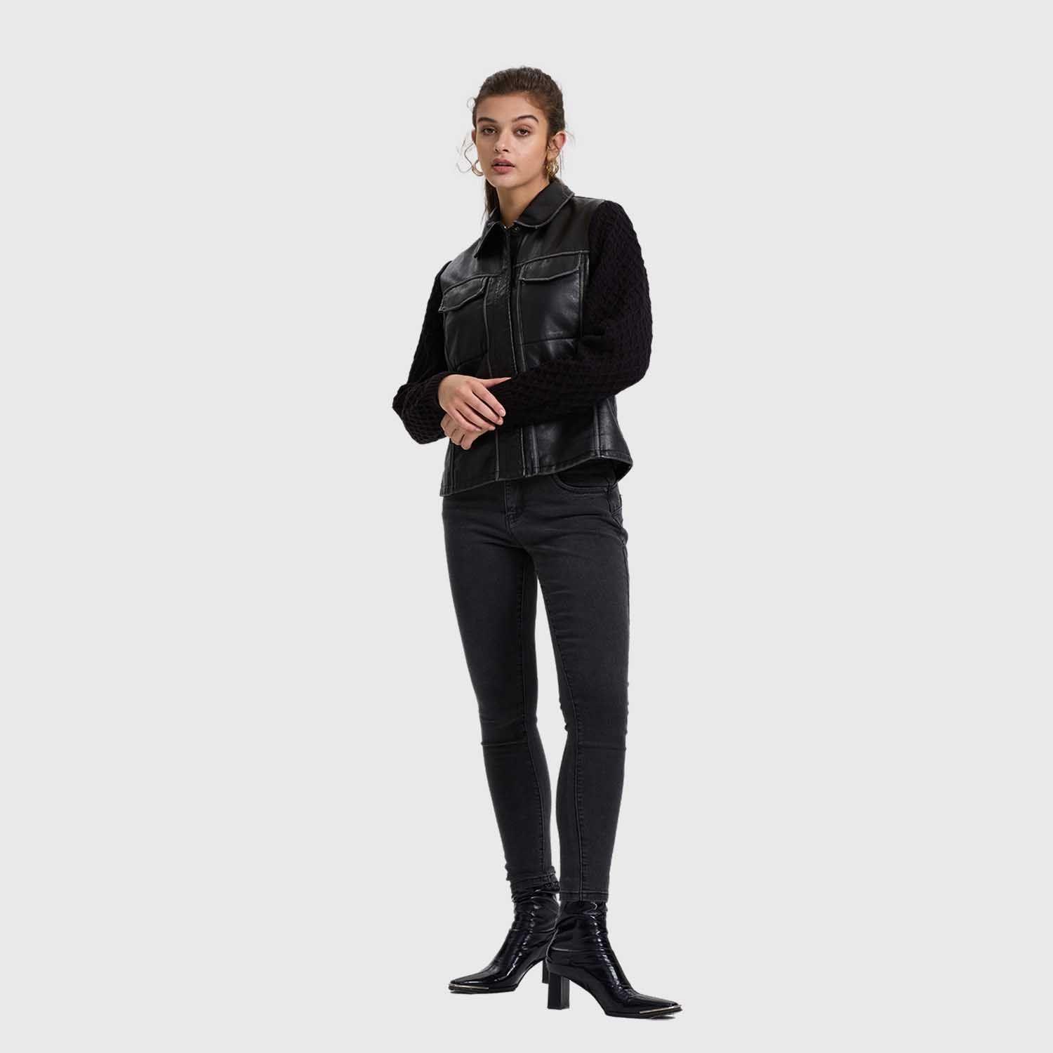 Chaqueta Mujer Efecto Cuero Negro Ii Fashion's Park-3