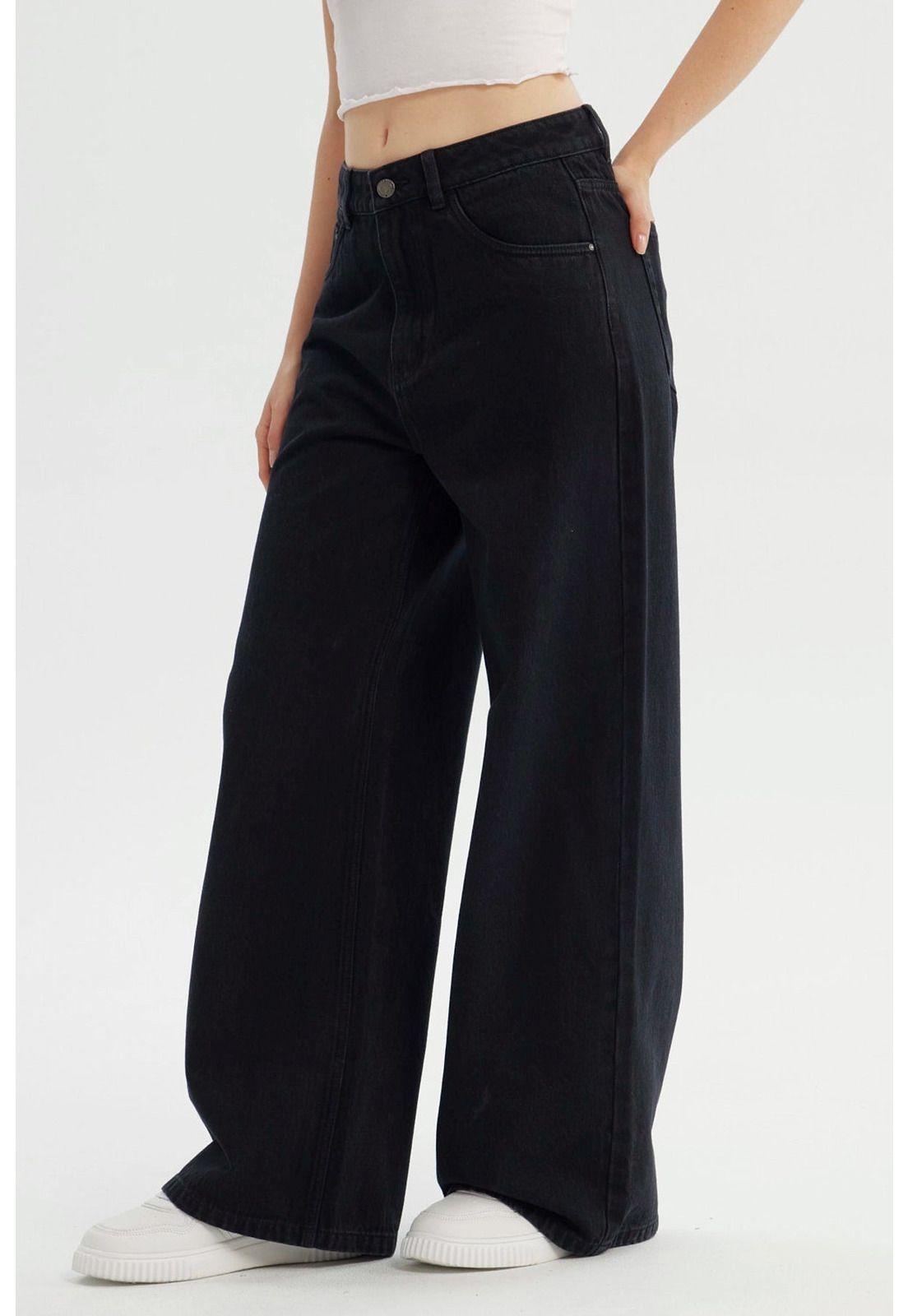 Jeans Mujer Wide Leg Negro - V-1