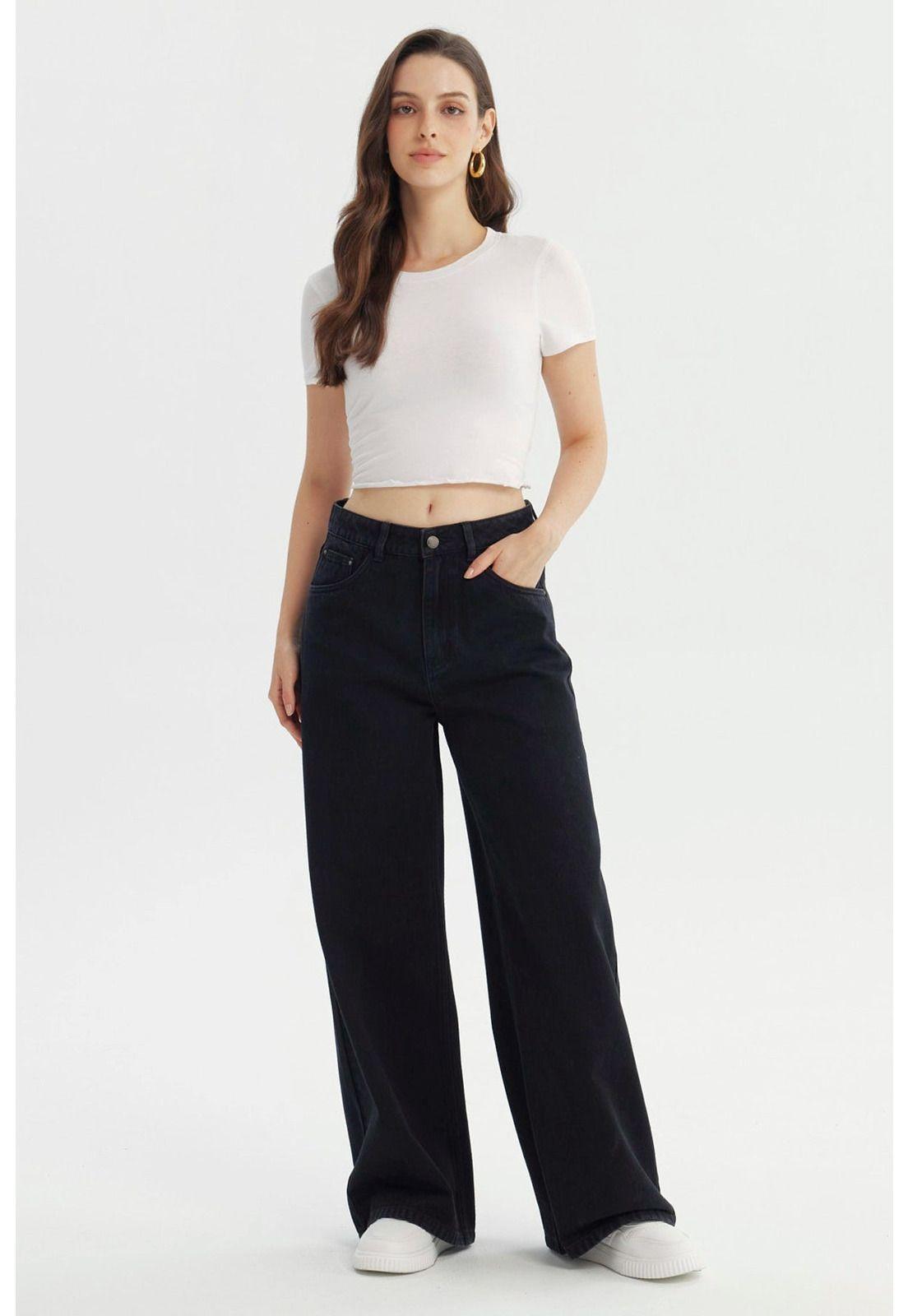 Jeans Mujer Wide Leg Negro - V-3
