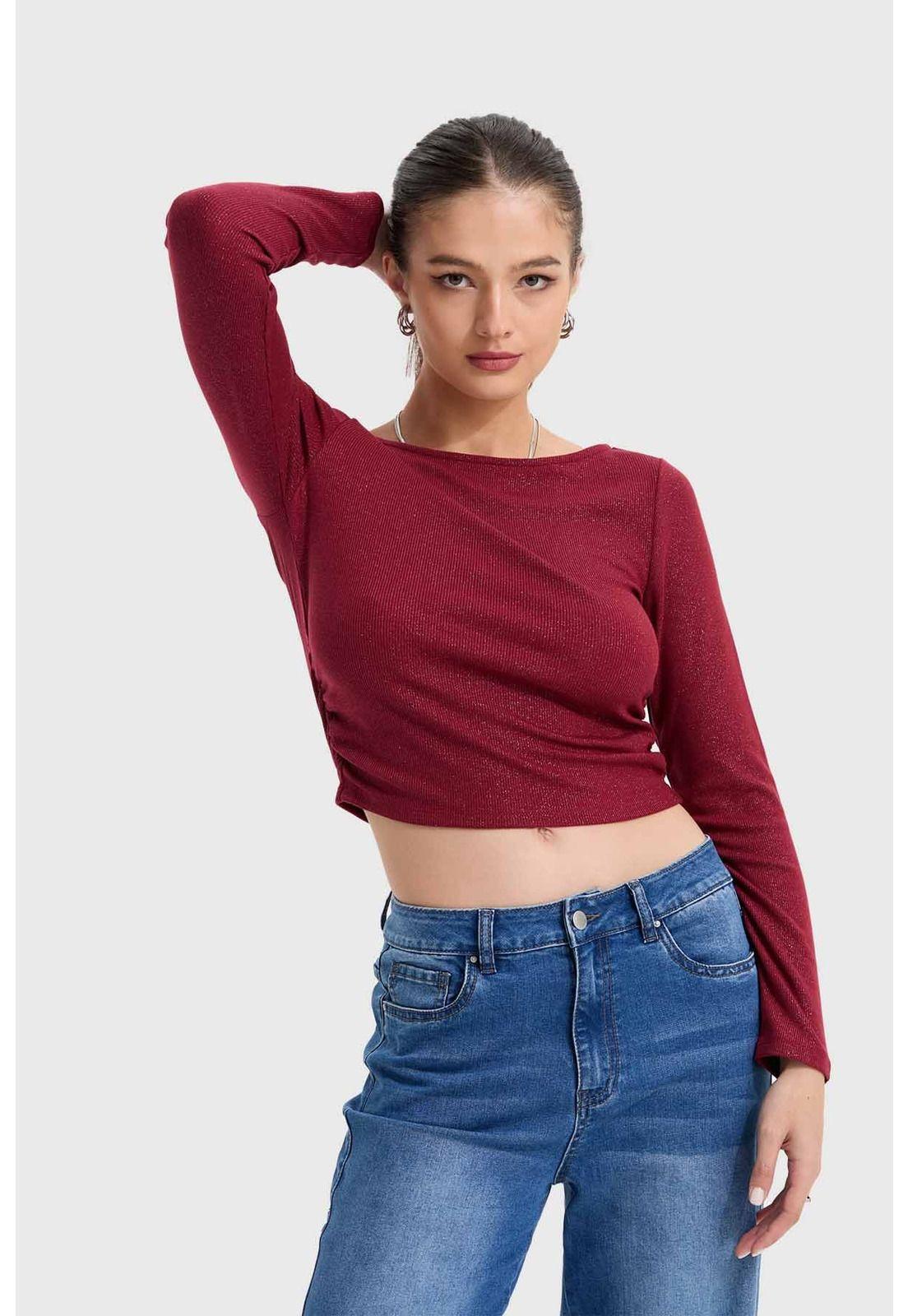 Polera Mujer Recogido Lateral Burdeo-0
