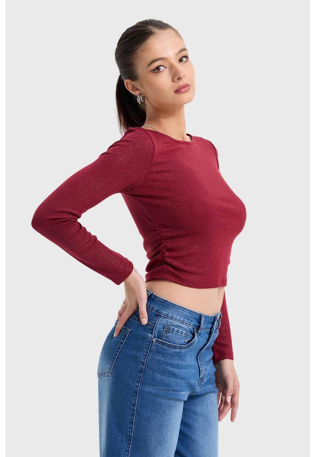 Polera Mujer Recogido Lateral Burdeo-1