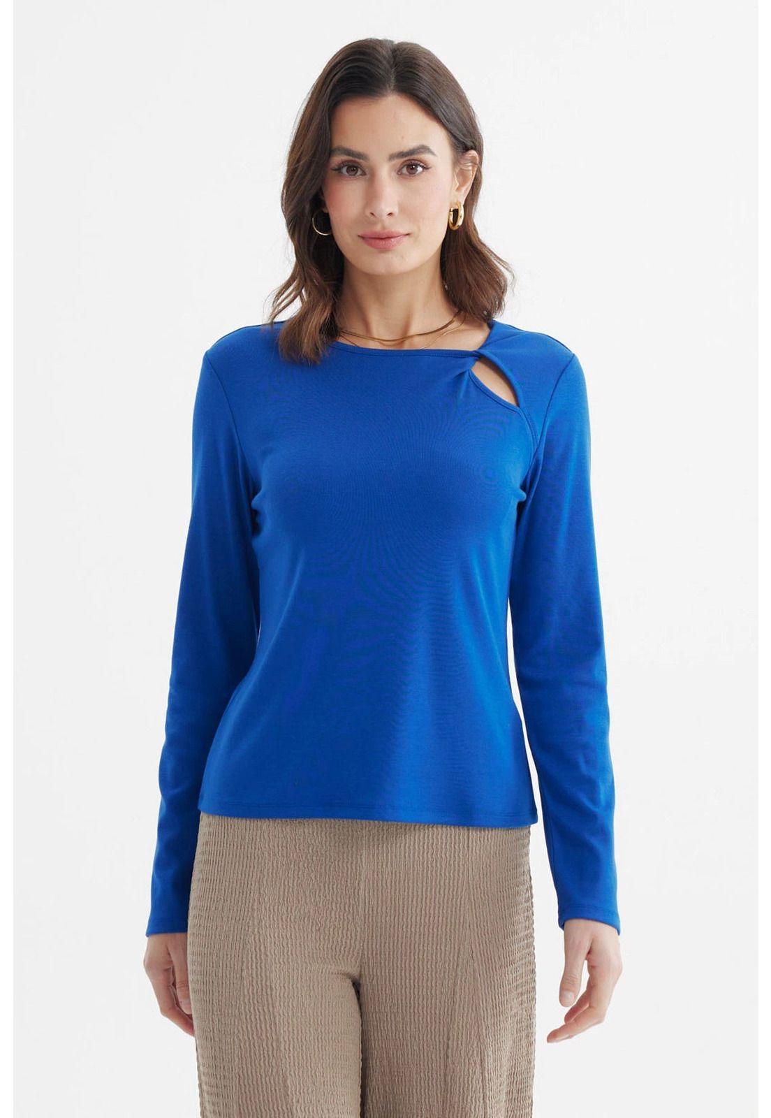 Polera Mujer Con Abertura Y Nudo Azul-0