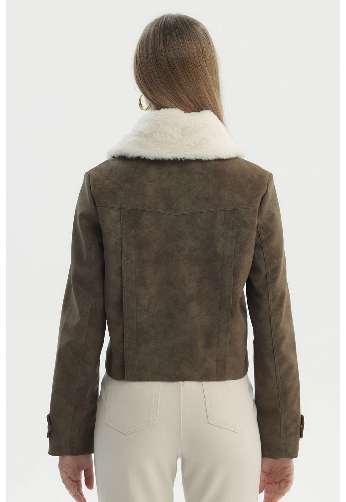 Chaqueta Mujer Cuello Camisero Café-2