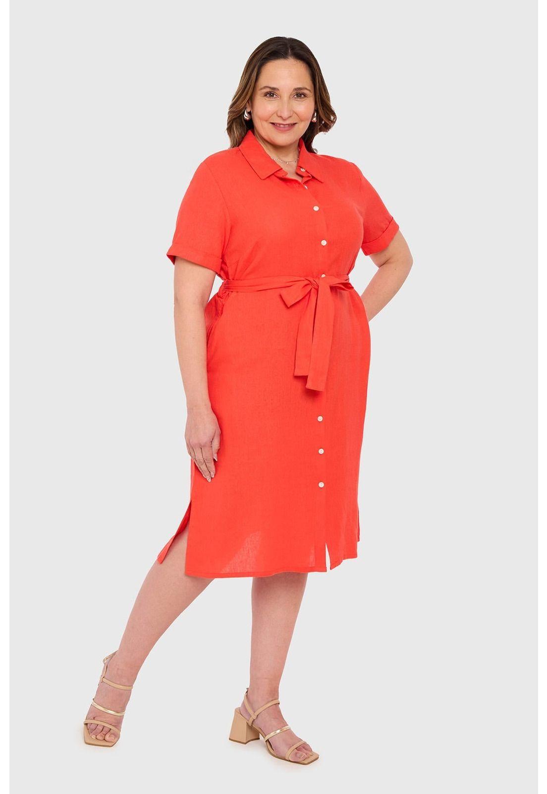 Vestido Mujer Lino Abotonado Coral-0