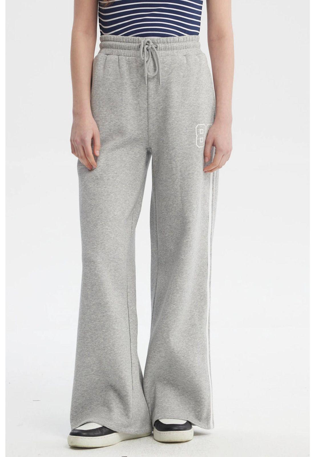 Pantalón Buzo Mujer Tapes Costados Gris Melange-0