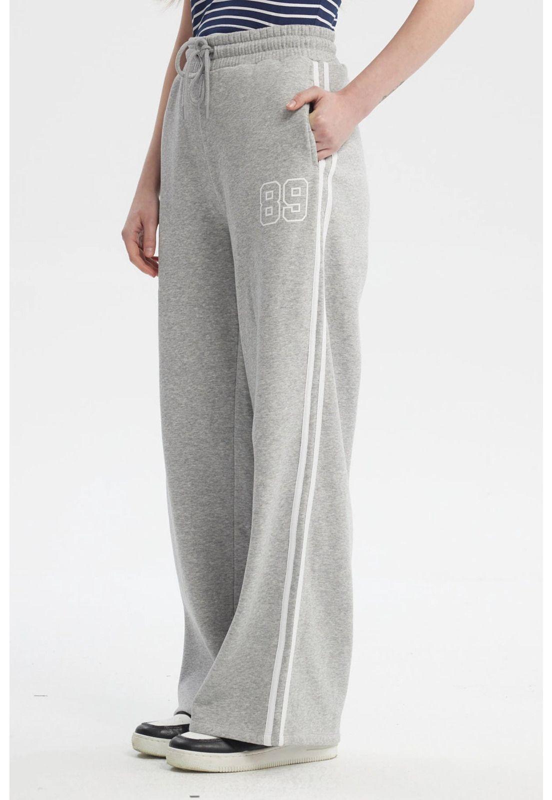 Pantalón Buzo Mujer Tapes Costados Gris Melange-1