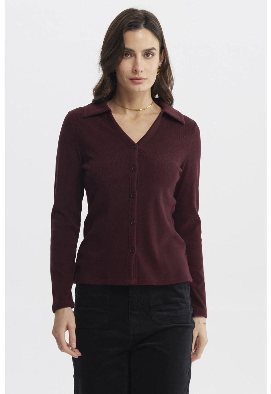 Sweater Mujer Cuello Camisero Rojo-0