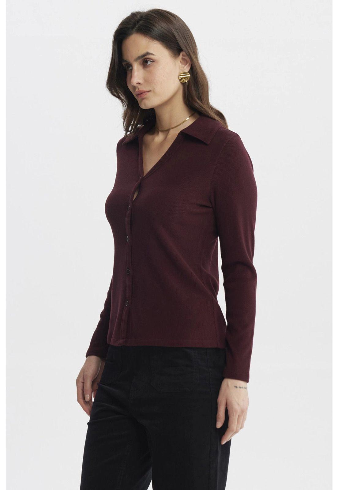 Sweater Mujer Cuello Camisero Rojo-1