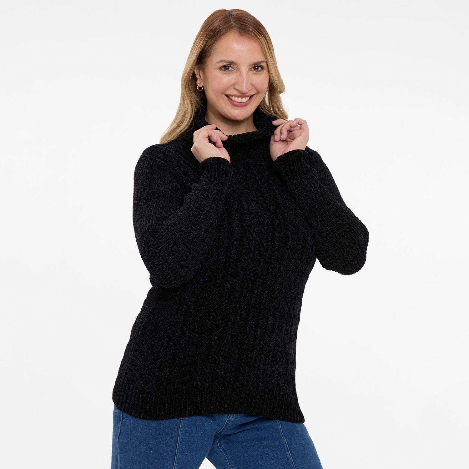 Sweater Mujer Trenzado Casual Negro-1