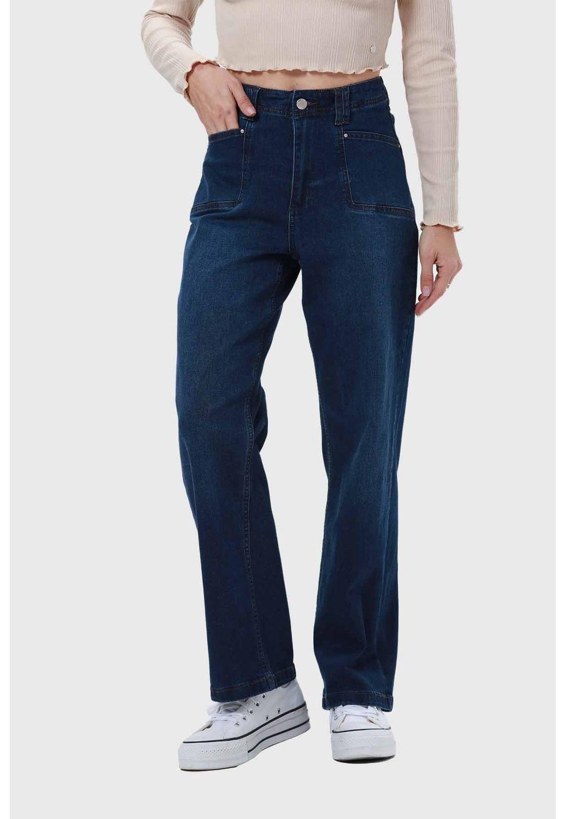 Jeans Mujer Bolsillo D Calce Recto Azul - ll-1