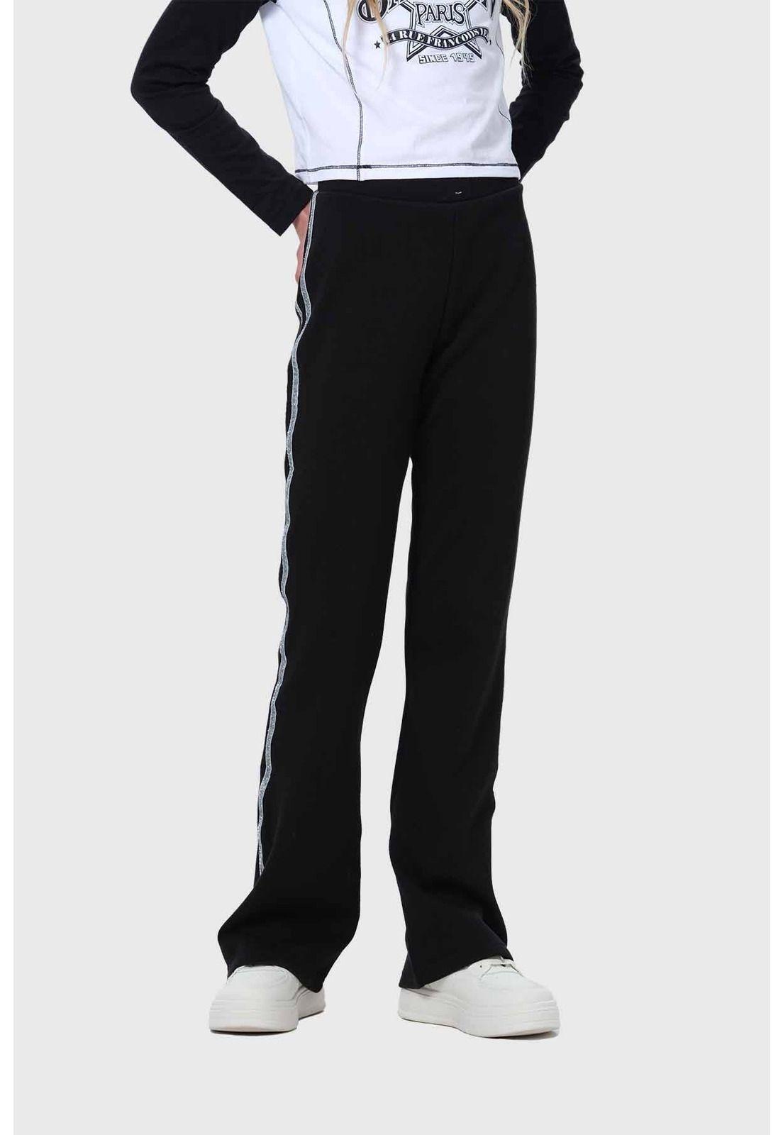 Calza Niña Flare Con Tiras Negro-0