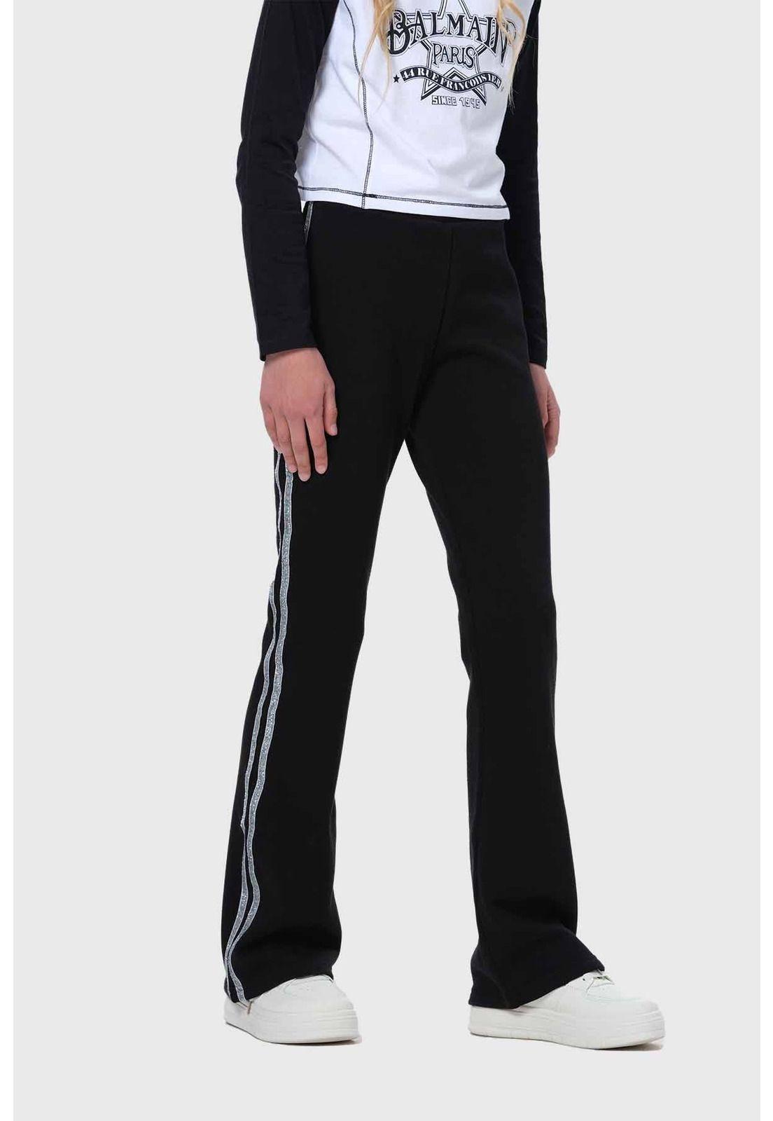 Calza Niña Flare Con Tiras Negro-1